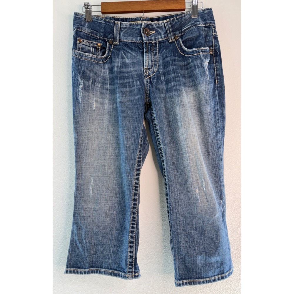 Y2K BKE Culture Capri Jeans Distressed Embroidered Denim Grunge Streetwear 27